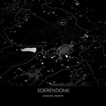 Zwart-witte landkaart van Soerendonk, Noord-Brabant. van Rezona