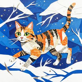 Tabby cat in the snow by Jutta Maria Pusl