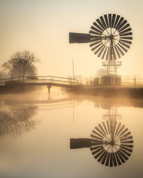 Weidumer mill mirrored in early morning fog by piet douma