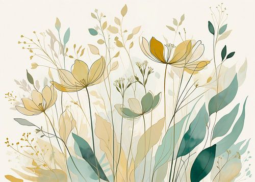 Illustration eleganter Blumen in Pastelltönen mit minimalistischen Blättern von hisam colours
