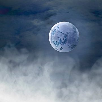 Mond aus Delfter Porzellan blau. von Alie Ekkelenkamp