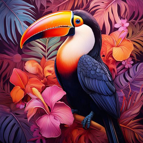 Dreams of pink and orange with a golden beak.