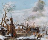 winter met markt, salomon rombouts - 1702 van Atelier Liesjes thumbnail