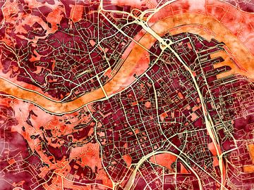 Kaart van Linz centrum in de stijl 'Amber Autumn' van Maporia