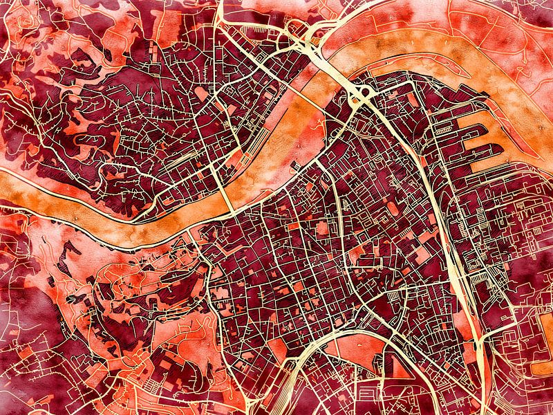 Map of Linz centrum with the style 'Amber Autumn' by Maporia