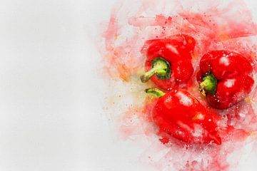 Rode paprika's (waterverf) van Art by Jeronimo