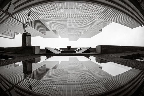 Reflection of The Rotterdam in fisheye by Ronne Vinkx