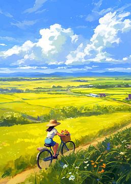Meisje met fiets Landschap van MIROKKU