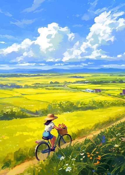 Girl Riding Bicycle Landscape by MIROKKU