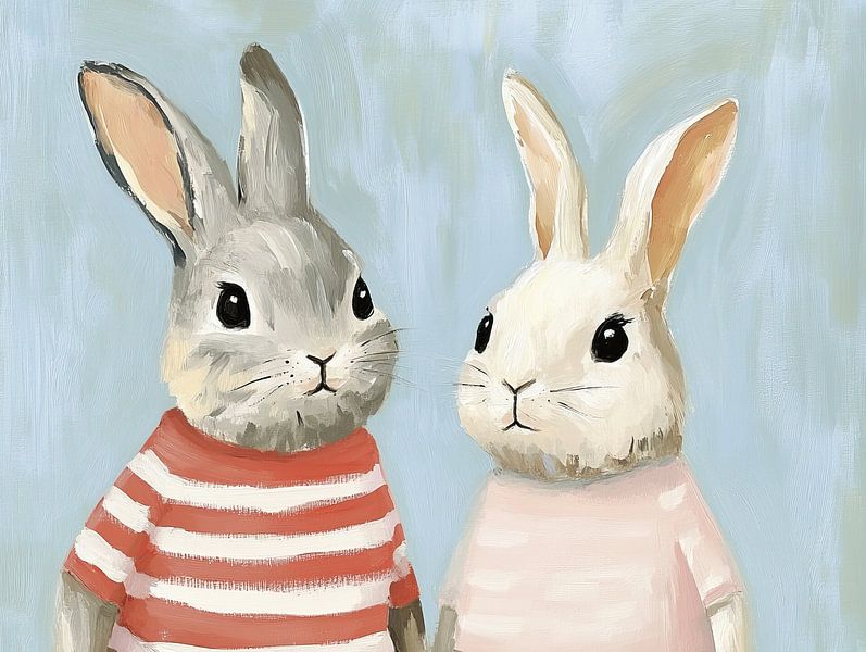 Grey and white rabbit with clothes by Eye catching paintings