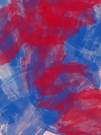 Lebhafte abstrakte Pinselstriche in Rot und Blau. Minimalistisches Gemälde von Dina Dankers