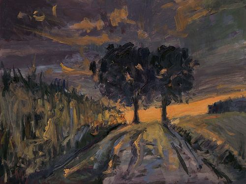 Landweggetje met twee bomen