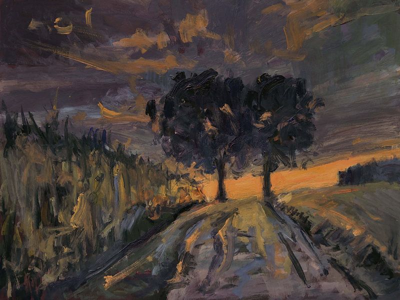 Country road with two trees by Nop Briex