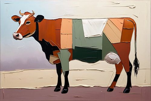 Kleurrijk abstract schilderij van koe