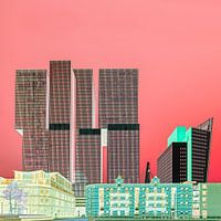 Skyline Kop van Zuid in Rotterdam met gebouw De Rotterdam en De Erasmusbrug