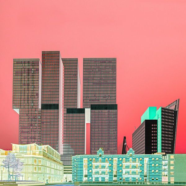 Skyline Kop van Zuid in Rotterdam mit dem Gebäude De Rotterdam und De Erasmusbrug von Stephaniek Putman