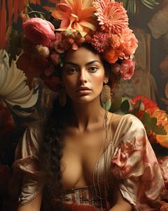 Portrait d'art numérique inspiré de Frida, sensuel sur Carla Van Iersel