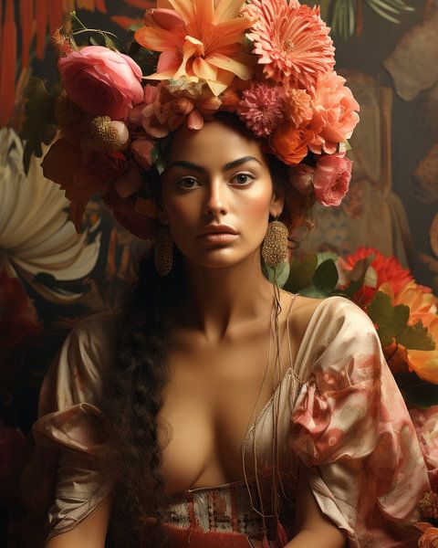 Digitales Kunstporträt inspiriert von Frida, sinnlich von Carla Van Iersel