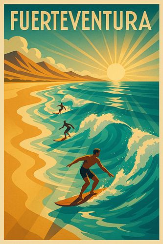 Vintage Fuerteventura Oceaangolven Print