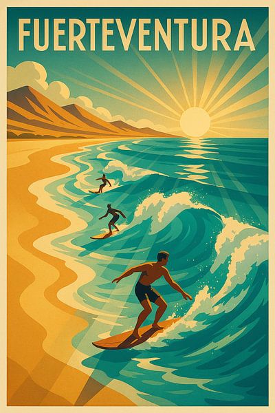 Vintage Fuerteventura Ocean Waves Print par Travel Shop