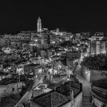 Matera - Skyline at night in black and white II