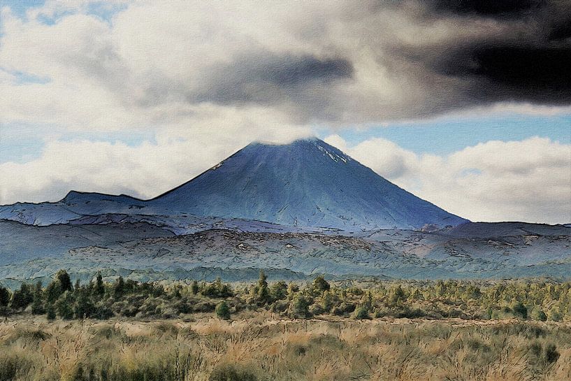 'De Wolkenfabriek' - Mount Egmont - Mount Taranaki - Landscap - Nieuw-Zeeland - Digitale Kunst van VenVision Art