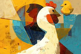 Rooster Painting | Colorful Shapes of Farm Life by ARTEO Paintings