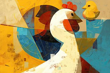 Haan Schilderij | Colorful Shapes of Farm Life van ARTEO Schilderijen