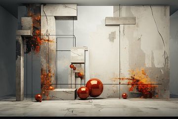 Abstrakter Raum mit geometrischen Objekten aus Beton von Ton Kuijpers