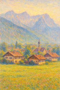 Bayerische Alpenlandschaft – Traditionelles deutsches Chalet Impressionistische Kunst