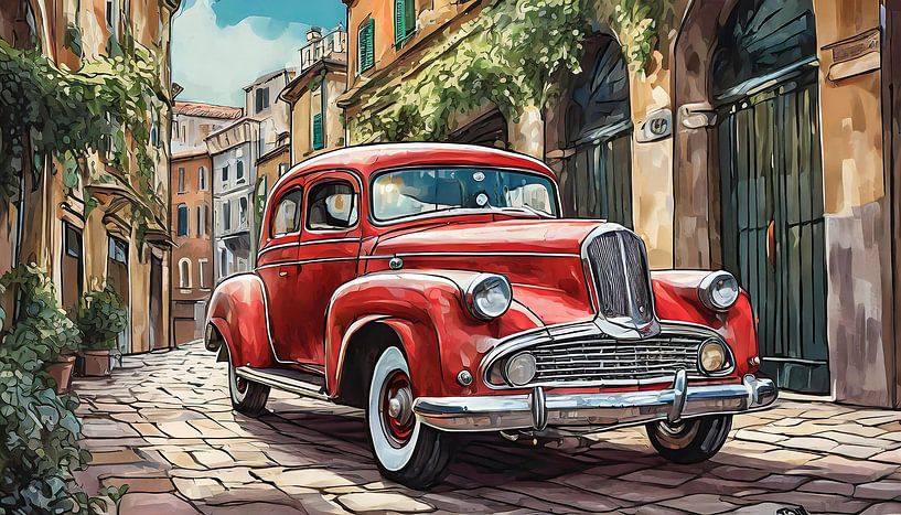 Roter alter Oldtimer in einer italienischen Straße von Animaflora PicsStock