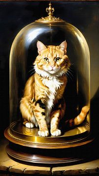 Rode kat in glazen stolp van Maud De Vries