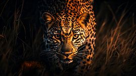 Leopard auf der Pirsch durch hohes Gras von Lisa Bovenlander