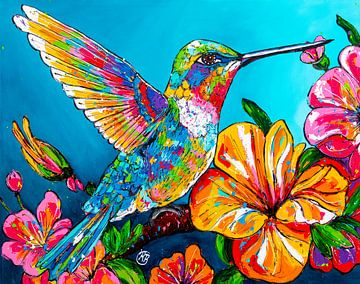 Klaar om te Vliegen: Kolibrie bij Dageraad van Happy Paintings