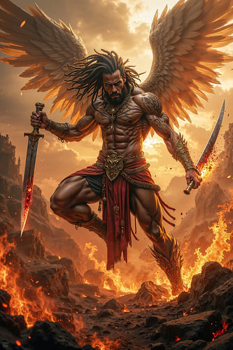 Dark Fantasy Gothic Wall Art: DRAELKORAN – The Archangel with the Swords of Justice