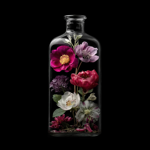 Bloemen in glazen fles