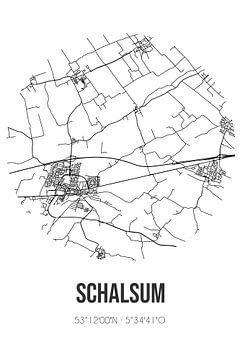 Schalsum (Fryslan) | Carte | Noir et blanc sur Rezona