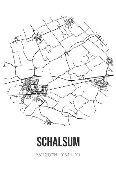 Schalsum (Fryslan) | Map | Black and white by Prints of Place