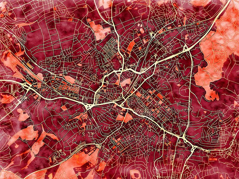 Map of Reutlingen with the style 'Amber Autumn' by Maporia