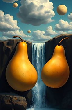 Kunst met fruit in het landschap Dali stijl van Egon Zitter