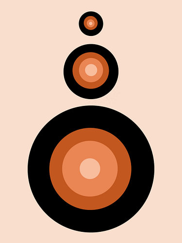 Retro Cirkels – Abstracte Geometrische Kunst in Oranje, Terracotta en Zwart