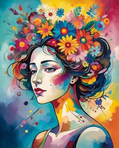 Abstract woman with flowers