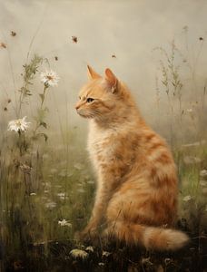 Chat rouge parmi les marguerites