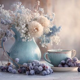 Blumen Stilleben - Blaue Vase Verträumte Malerei von Joriali Fotografie und Gemälde