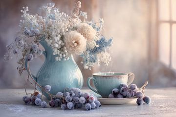 Blumen Stilleben - Blaue Vase Verträumte Malerei von Joriali Fotografie und Gemälde