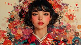 Japanische Frau im roten Kimono