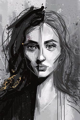Abstract portret met zwart-wit contrast