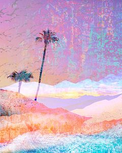 Californian Summer |  Beach vibes - Palmbomen & strand bij zonsondergang van Marlou Westerhof
