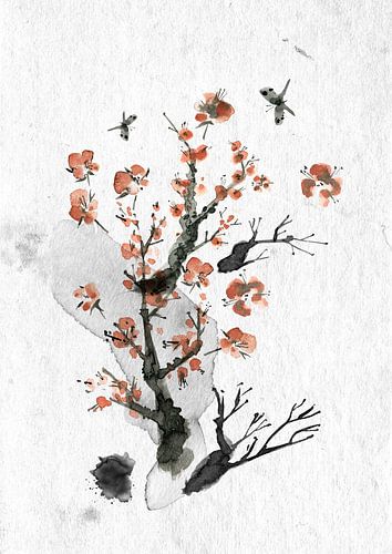 Kersenbloesems met vlinders