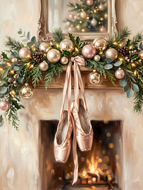 Kerstballet Elegance – Romantische balletschoentjes & Feestelijke kerstversiering voor op de schoorsteenmantel van haroulita